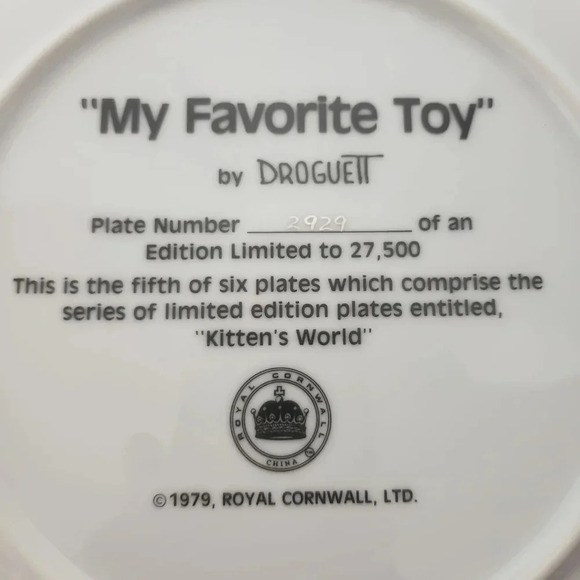 Vtg Set of 2 Royal Cornwall Kittens Black/White Collectors Plates. - Picture 10 of 13